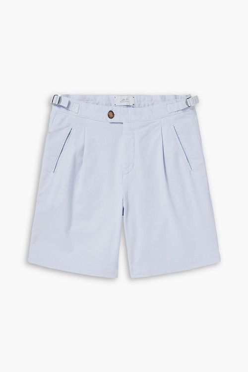 Wide-leg pleated cotton-blend twill shorts - Blue - 34