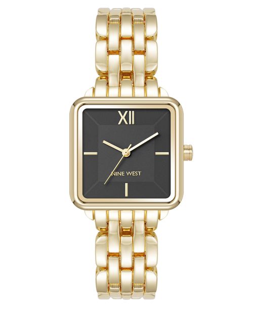 Anne Klein Women's Quartz Square Black and Gold-Tone Metal Alloy Watch, 29mm - Black, Gold-Tone
