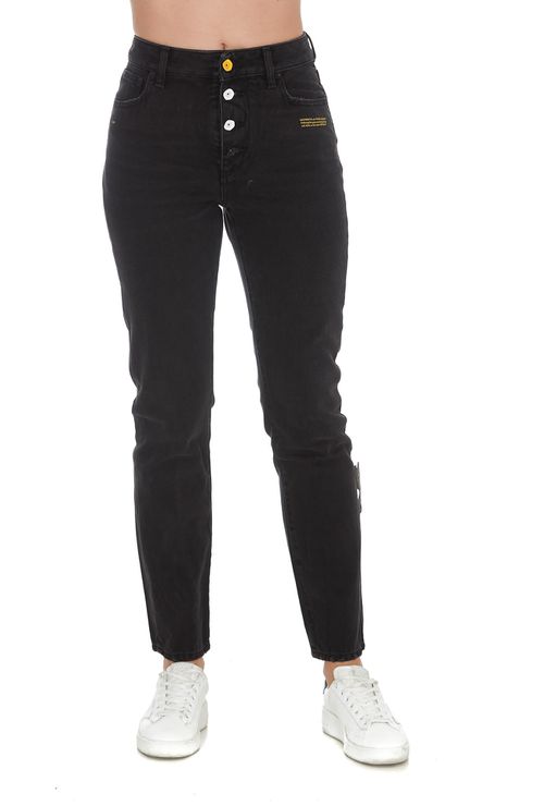 Slogan-print straight high-rise jeans - Black