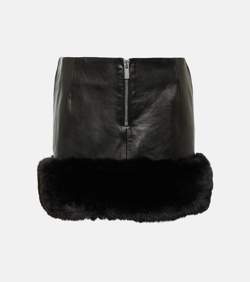 Faux fur-trimmed leather mini skirt