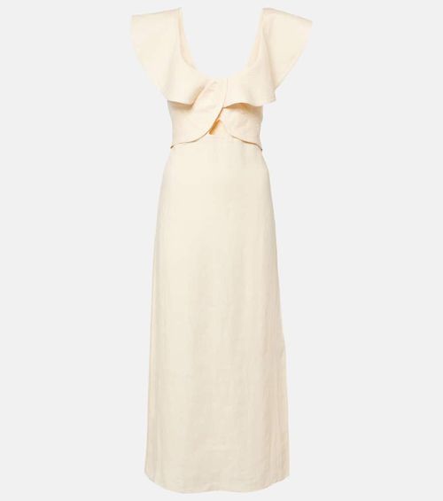 Ruffled linen midi dress
