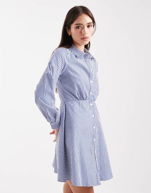Striped skater shirt mini dress in blue