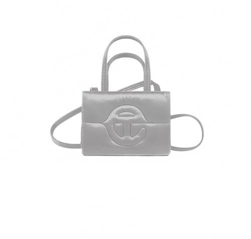 Small Puff Shopper Tote Crossbody Bag In Grey