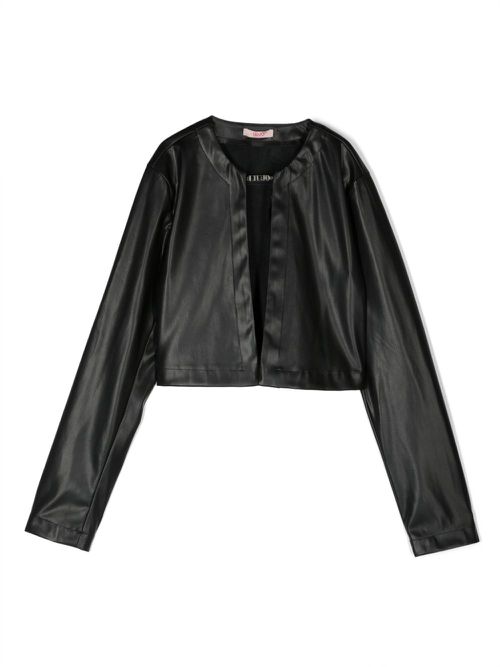 Cropped faux-leather jacket - Black
