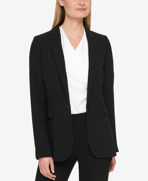 Petite Pick-Stitch Single-Button Blazer, Created for Macy's - Black