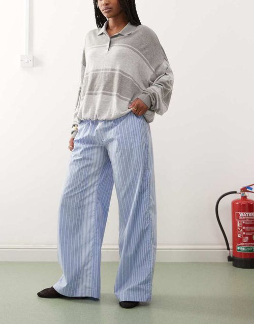 Weekday wide leg pants in mismatched blue stripe