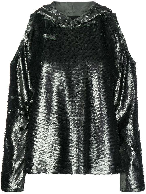 Asymmetric cut-detail hoodie - Silver