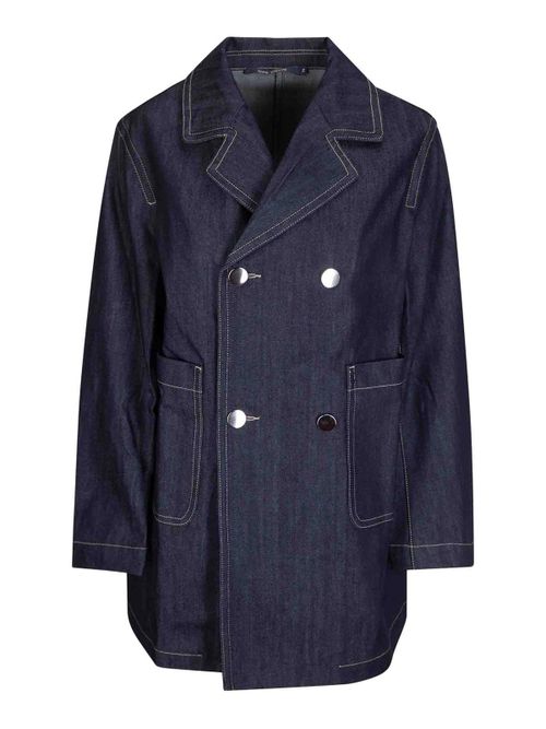 Double-Breasted Denim Jacket — Navy