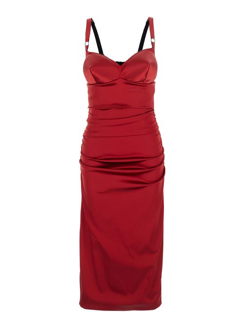 Red Dress With Bustier Design And Ruffled Details In Fabric Woman