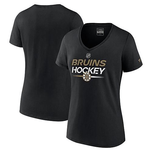 Women's Fanatics  Black Boston Bruins Authentic Pro V-Neck T-Shirt - Size Small