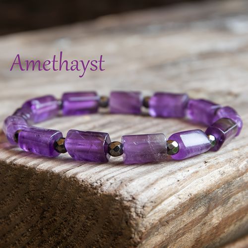 TEMU Elegant Amethyst Square Pillar Bracelet - Natural Stone, Purple, Boho Style, , Music Festivals, And Special Occasions, Everyday Accessory