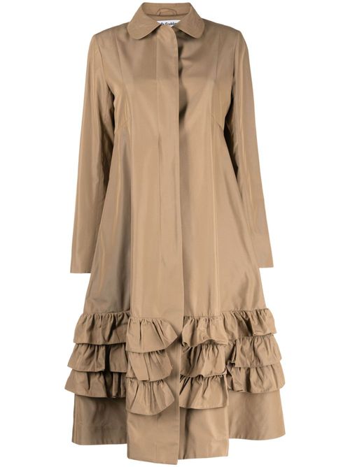 Lacey ruffle-trim twill coat - Brown