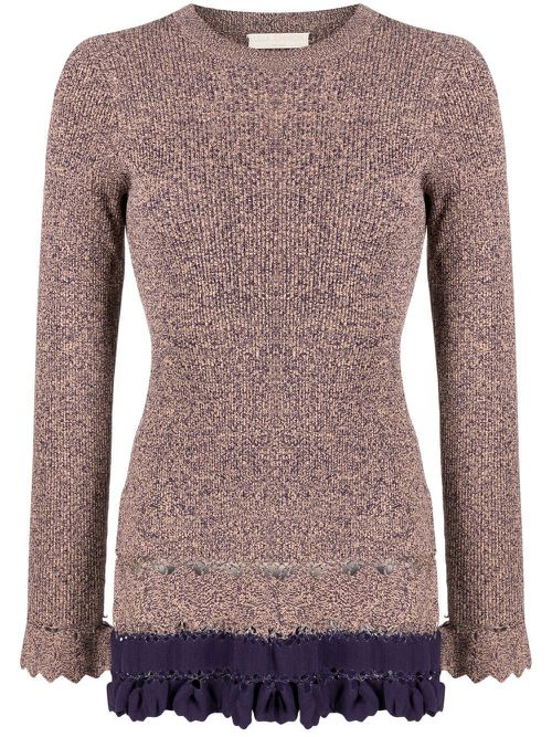 Ribbed ruffle-trim jumper - Multicolour