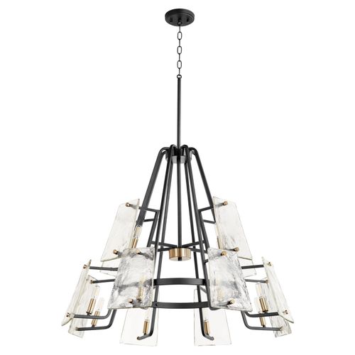 Tioga 12-Light Chandelier in Textured Black w with Aged Bra
