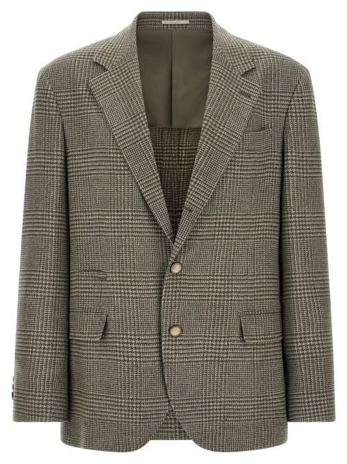 Prince of Wales Wool-Cashmere Blazer — Green