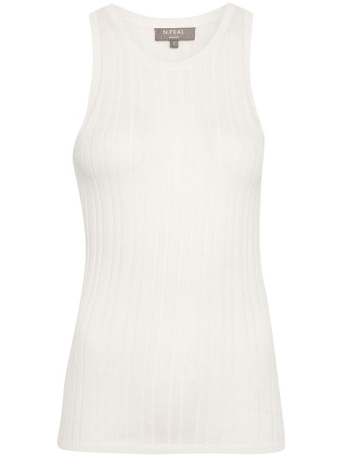 Round-neck ribbed-knit tank top - Neutrals