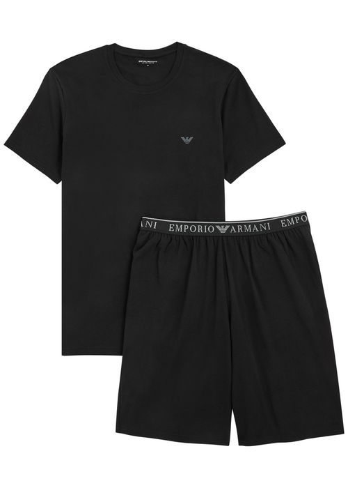 Emporio Armani 남성 Logo Stretch-cotton Pyjama set - Black 4451558