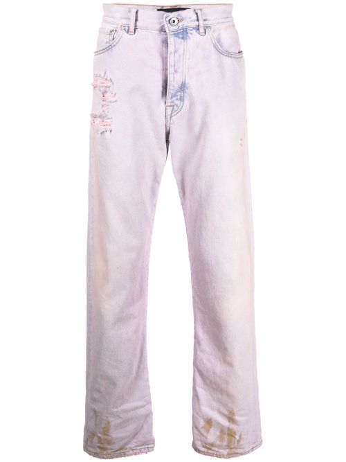 Distressed straight-leg jeans - Pink