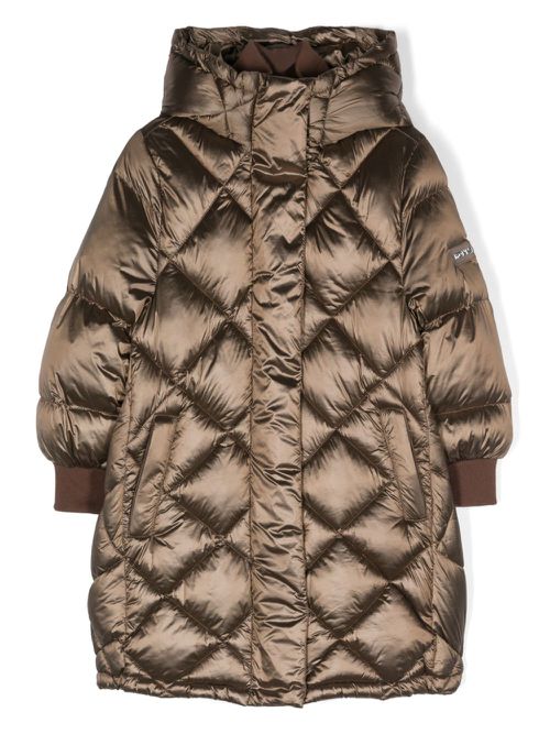 Logo-lettering padded coat - Brown