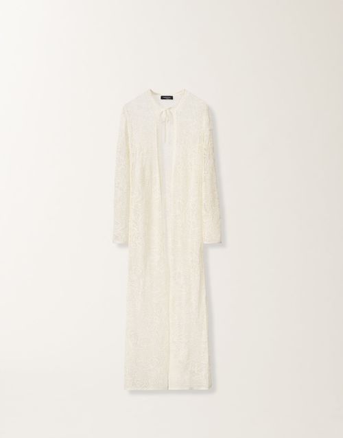 Long cardigan in micro sequins, mastic