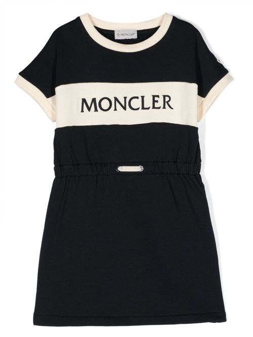 Moncler Enfant 로고 자수 티셔츠 드레스 - 블루 J19548I00005809AG