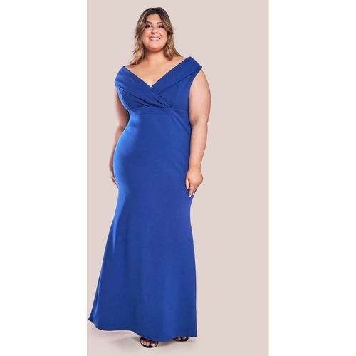Goddiva Front Wrap Off The Shoulder Maxi Dress - Royalblue