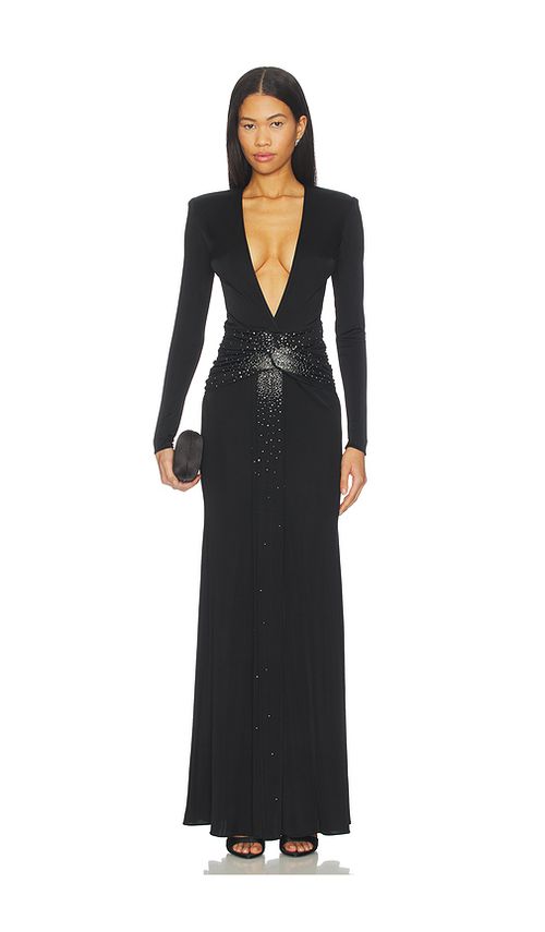The New Arrivals by Ilkyaz Ozel Azure Crystal Embellished Maxi Dress in Black. 34/2. Also /4, 38/6