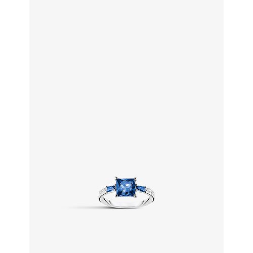 Womens Blue Square Sterling-silver