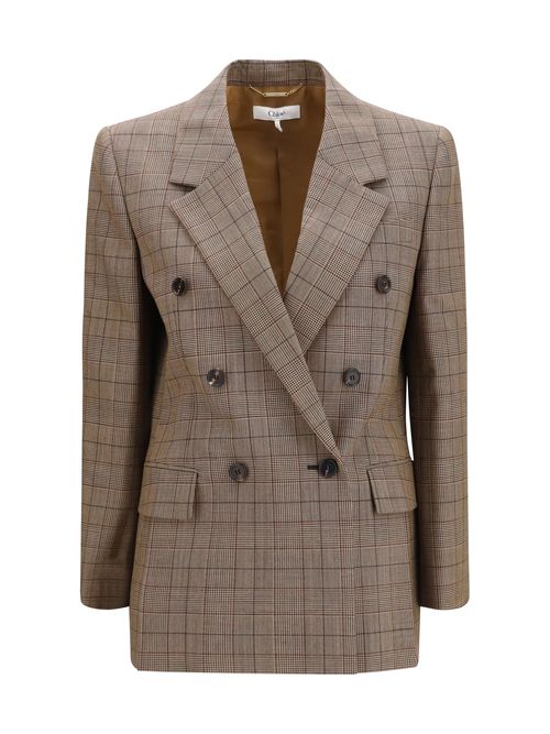 Checked Double-Breasted Blazer — Brown