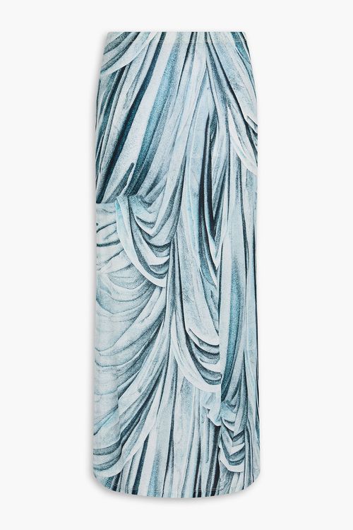 Printed stretch-jersey midi skirt - Blue - FR 38