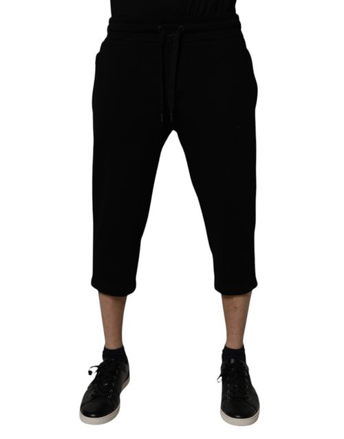 Cotton-Blend Cropped Joggers — Black
