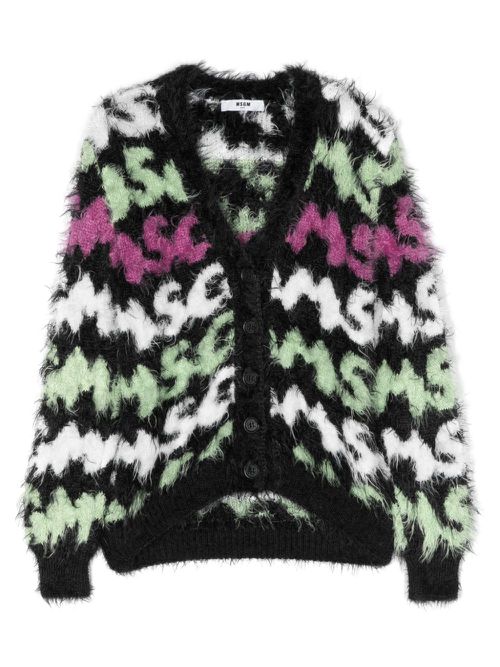 Logo-intarsia button-up cardigan - Black