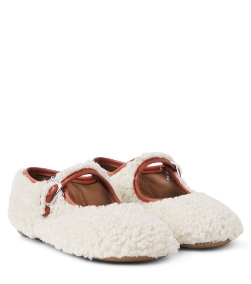 PèPè Leather-trimmed shearling ballet flats