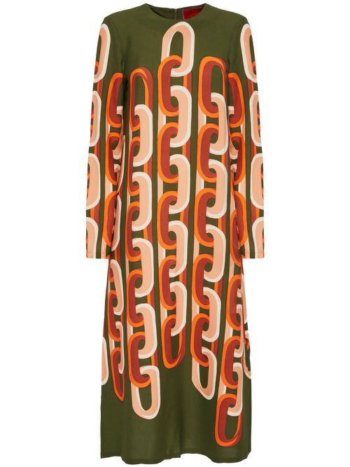 Swing chain-link print middi dress - Green