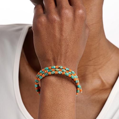 Turquoise and Orange Coral Coil Bracelet
