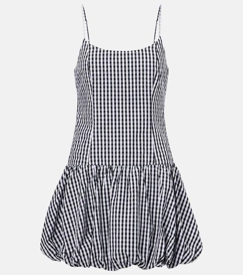 Gingham gathered cotton poplin minidress