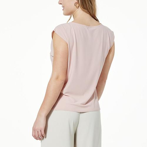 Jaclyn Smith Pleated Drape Cap-Sleeve Top - Red