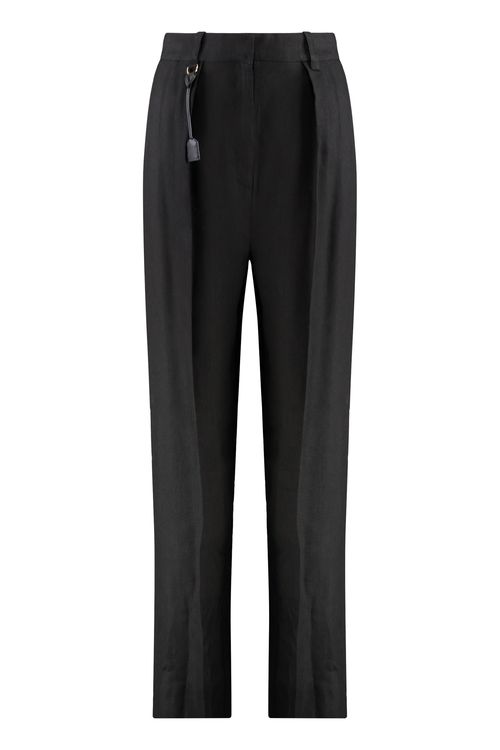 High-Waist Wide-Leg Trousers with Removable Logo Charm