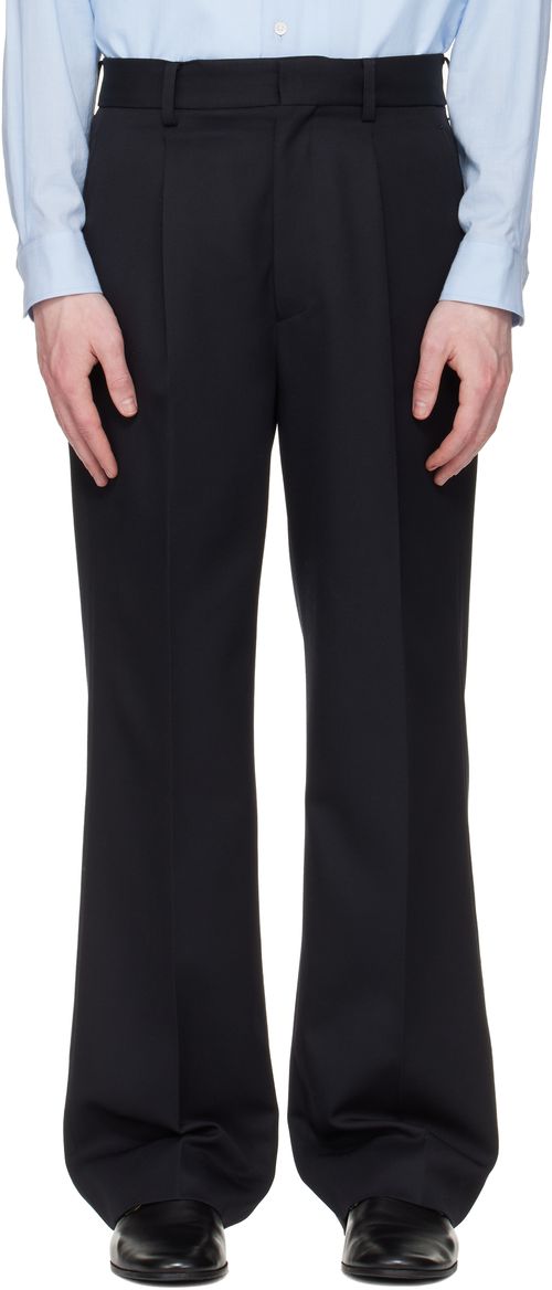 Navy Wool Kersey Straight Trousers