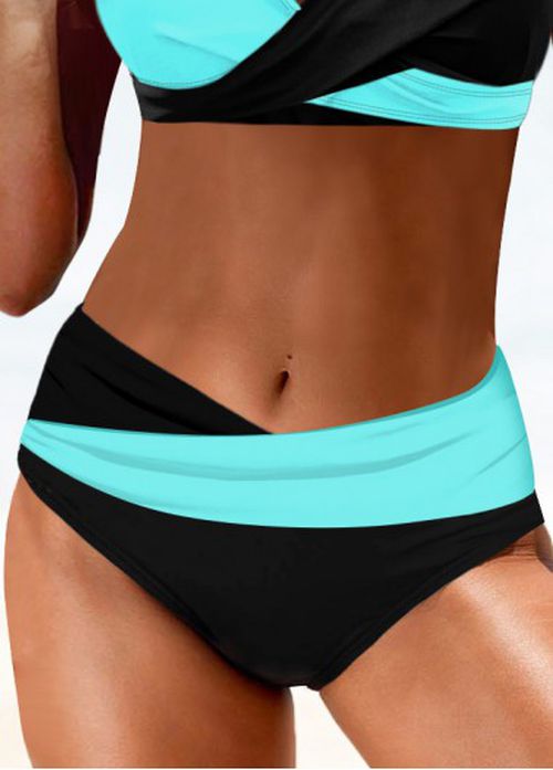 Modlily Mid Waisted Plus Cyan Bikini Bottom - 3X