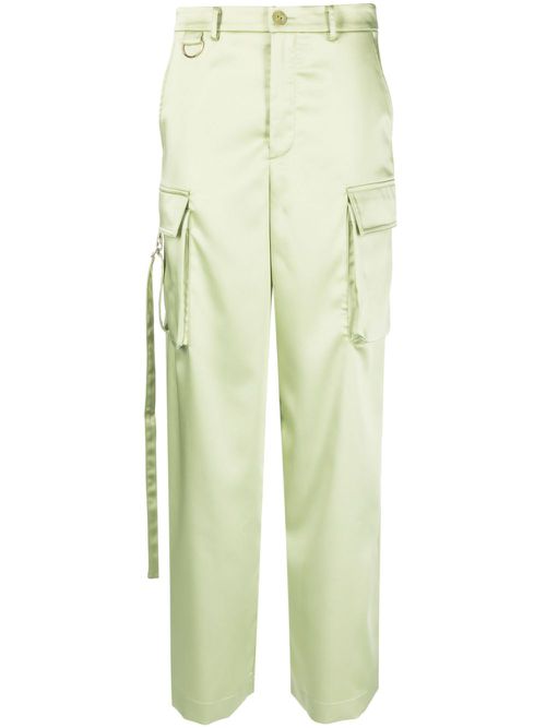 Wide-leg satin cargo trousers - Green