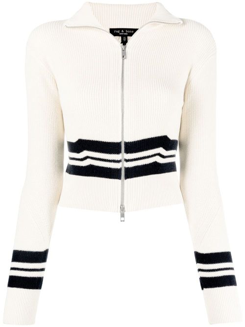 Stripe-detail ribbed jumper - Neutrals