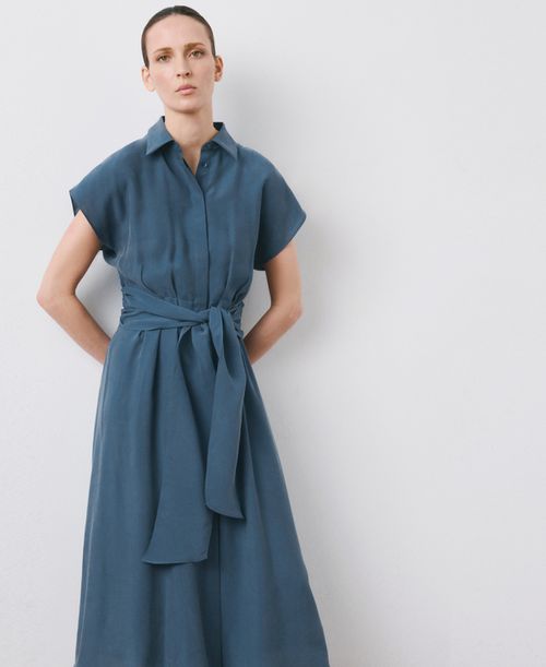Women's Belt Shirt Dress - Blue