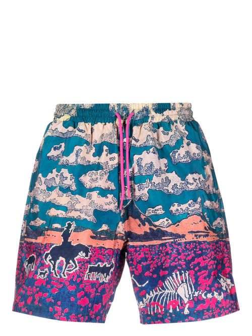 Cloud World drawstring swim shorts - Blue