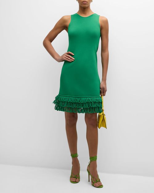 Albers Sleeveless Knit Looped-Fringe Mini Dress