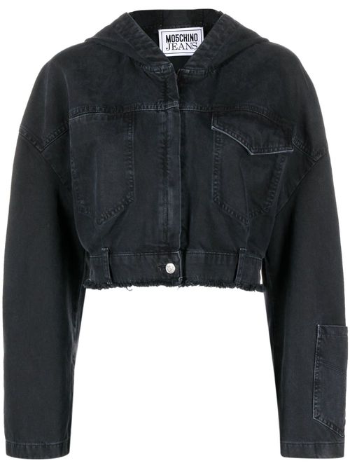 Cropped denim hooded jacket - Black