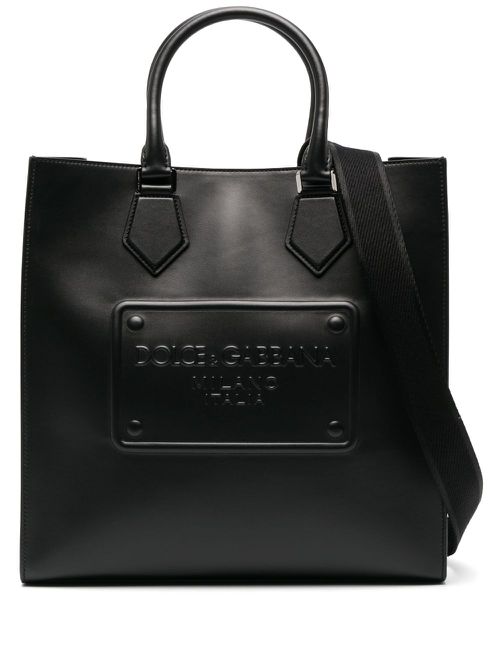Logo-embossed leather tote bag - Black