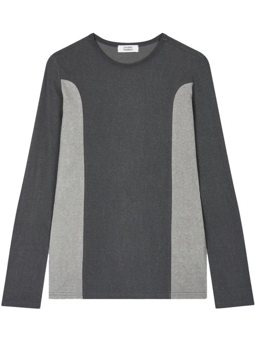 Contrasting-trim cotton top - Grey