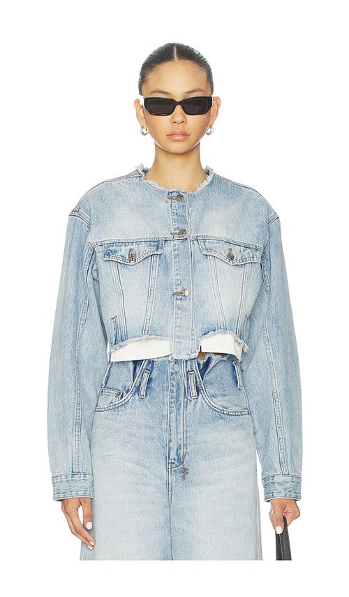 Ksubi Torn Off Crop Trucker Jacket in Baby Blue. XL/1X. Also in S, XS