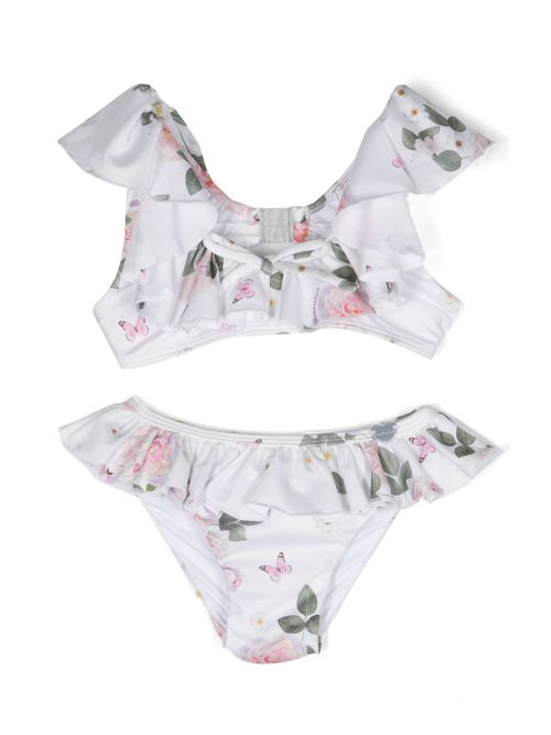 Floral-print ruffled bikini - White